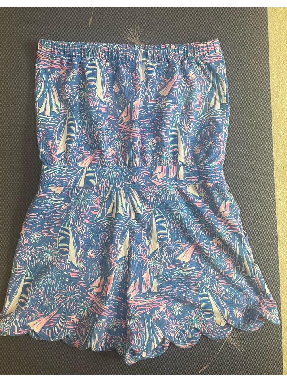 Lilly Pulitzer Jace Boca Blue Its A Sailabration Sail Boat Terry Short Romper L - Picture 4 of 9